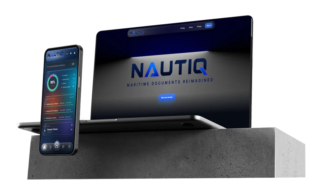 The NAUTIQ portal on a laptop and the NAUTIQ app on a phone